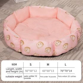 Octagonal Cage Pet Bed Universal Fleece Lining (Option: Pink-M)