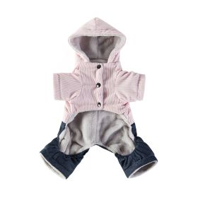 Corduroy Pet Four-legged Hooded Fleece Lined Coat (Option: Pink Feet With Denim-S)